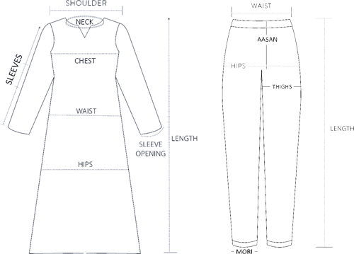 Kurta Pant Set Size Chart Instruction | Kessa