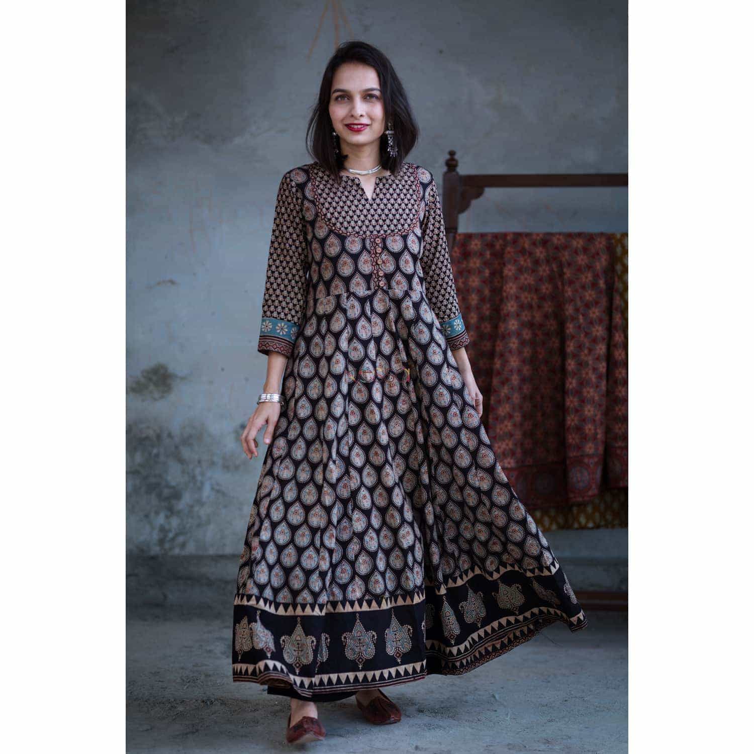 Buy Black Ajrakh Kalidaar Dress WS363 Online | KESSA.com