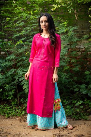 Buy Effortless WS452 Pink Mahi Silk Sitara Work Straight Kurta Online ...