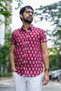 Image for Kessa Bpr30 Lekhit Handblock Men Half Sleeves Shirt Featured